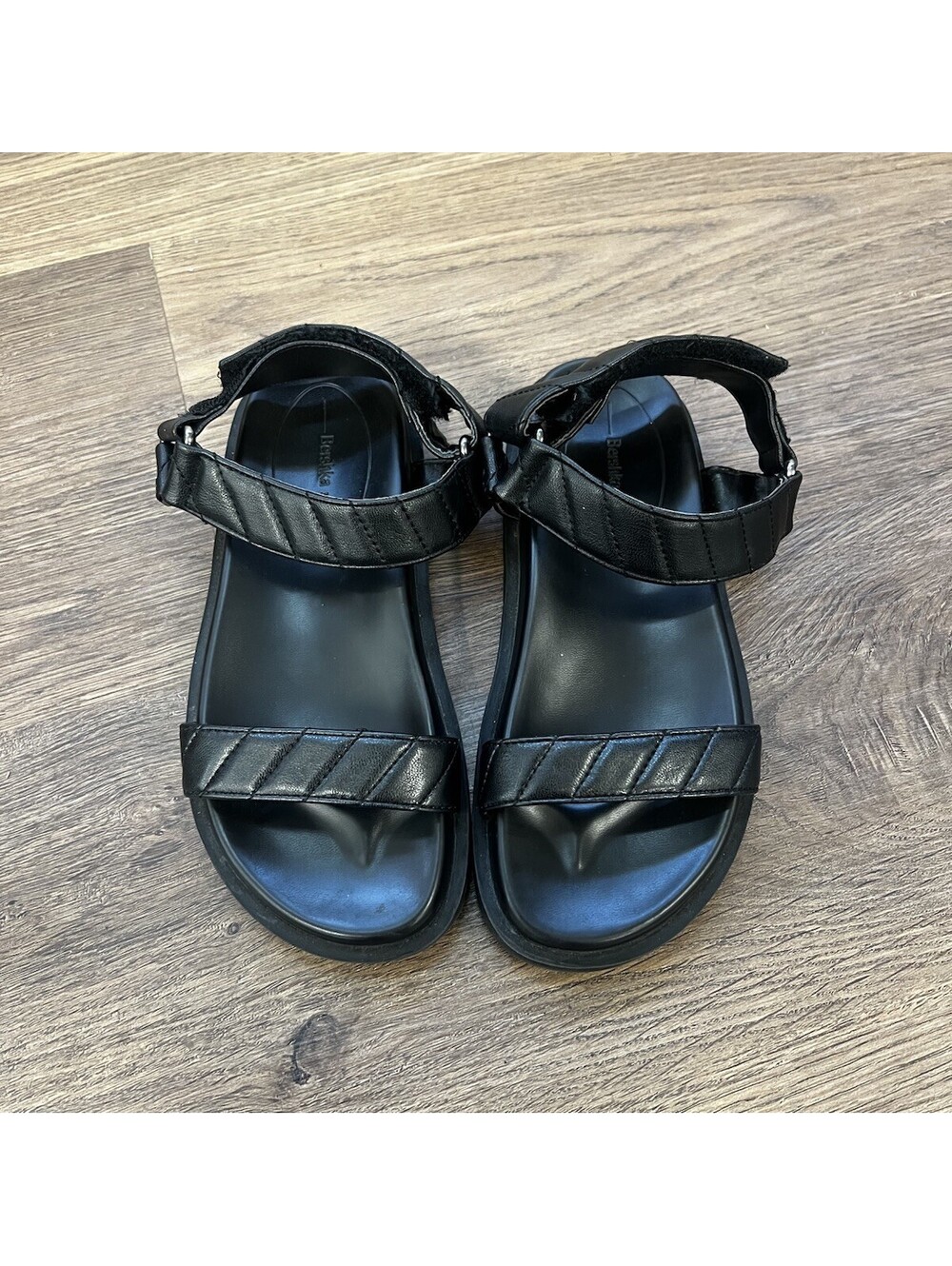 Bershka Quilted Strappy Flatform Sandals Black Size EU35/ US 5